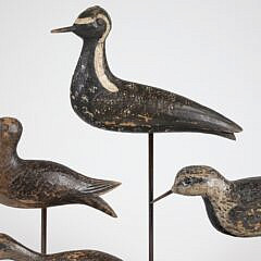 Collection of Five Antique Carved and Painted Shorebird Decoys