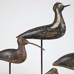 Collection of Five Antique Carved and Painted Shorebird Decoys