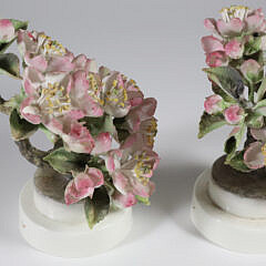 Pair of Royal Worcester Porcelain Apple Blossom and Bee Sculptures