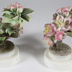 Pair of Royal Worcester Porcelain Apple Blossom and Bee Sculptures