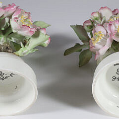 Pair of Royal Worcester Porcelain Apple Blossom and Bee Sculptures