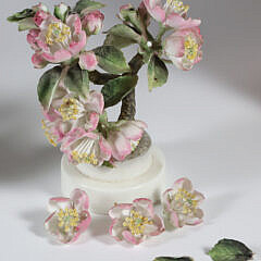 Pair of Royal Worcester Porcelain Apple Blossom and Bee Sculptures