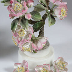 Pair of Royal Worcester Porcelain Apple Blossom and Bee Sculptures