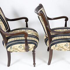 Pair of Regency Style Carved and Upholstered Open Armchairs