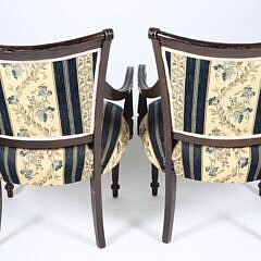 Pair of Regency Style Carved and Upholstered Open Armchairs
