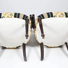 Pair of Regency Style Carved and Upholstered Open Armchairs