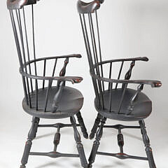 Pair of Painted Windsor Style Armchairs