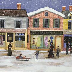 Jan L. Munro Mixed Media “Winter on Main Street, Nantucket”, circa 2012