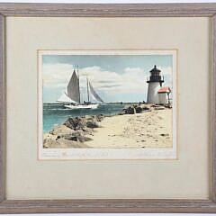 William W. Coffin Pencil Signed Colored Photograph Rounding Brant Point, matted and framed 