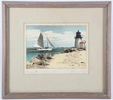 William W. Coffin Pencil Signed Colored Photograph Rounding Brant Point, matted and framed 