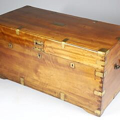 Chinese Export Partner’s Brass Bound Camphor Wood Trunk, 19th Century
