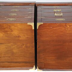 Pair of Brass Bound Mahogany Campaign Style End Tables or Stands
