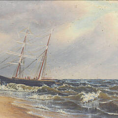 Wendell Macy Oil on Artist Board “Wreck of the Brig Poinsett”, circa 1873