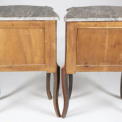Pair of Italian Louis XV Style Marquetry Marble Top Bedside Three Drawer Night Stands