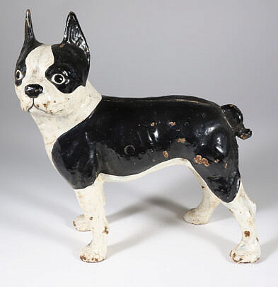 Antique Painted Cast Iron Boston Terrier Doorstop