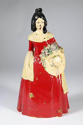 Antique Painted Cast Iron Lady Belle Doorstop