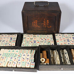Vintage Mahjong Game Box With Bone Tile and Pieces