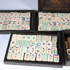 Vintage Mahjong Game Box With Bone Tile and Pieces