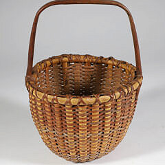 Antique Round Open Nantucket Basket with Fixed Handle, 19th Century