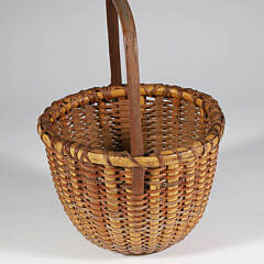 Antique Round Open Nantucket Basket with Fixed Handle, 19th Century