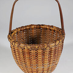 Antique Round Open Nantucket Basket with Fixed Handle, 19th Century