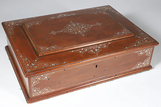 Vintage Mahogany Jewelry Box with Sterling Silver Line Inlay