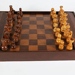 Antique Multiwood Gameboard with Opposing Game Piece Compartments and Slide Tops