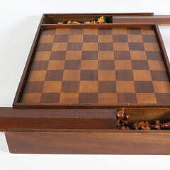 Antique Multiwood Gameboard with Opposing Game Piece Compartments and Slide Tops