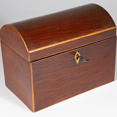 Tropical Wood Dome Top Double Compartment Tea Caddy with Line Inlay