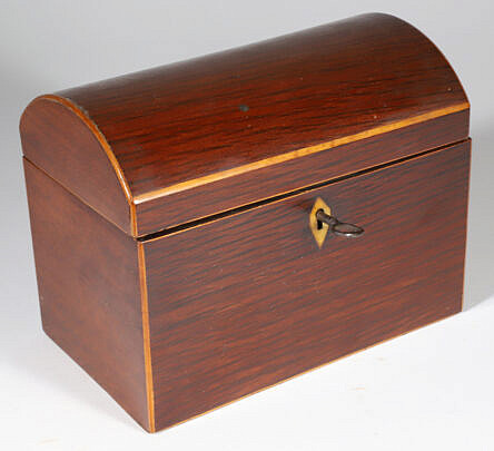 Tropical Wood Dome Top Double Compartment Tea Caddy with Line Inlay