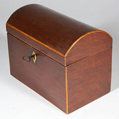 Tropical Wood Dome Top Double Compartment Tea Caddy with Line Inlay, 19th Century