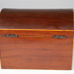 Tropical Wood Dome Top Double Compartment Tea Caddy with Line Inlay, 19th Century