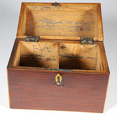 Tropical Wood Dome Top Double Compartment Tea Caddy with Line Inlay, 19th Century