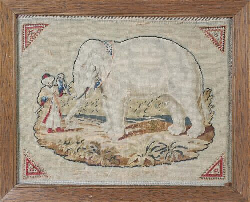 Needlework Depicting an Elephant 19th Century Made by Rebecca Russell Gardner