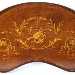 Mahogany and Multiwood Inlaid Kidney Shaped Serving Tray