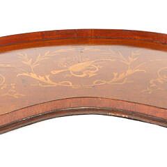 Edwardian Mahogany Marquetry Inlaid Kidney Shaped Serving Tray