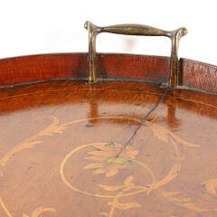Edwardian Mahogany Marquetry Inlaid Kidney Shaped Serving Tray