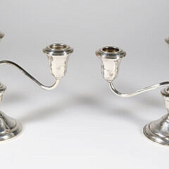 Pair of Sterling Silver Weighted Three-Light Candelabra