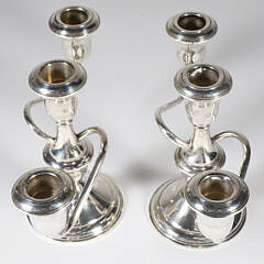 Pair of Sterling Silver Weighted Three-Light Candelabra