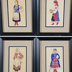 Collection of 12 Watercolor Occupational Portraits of Ukrainian Woman, circa 1920