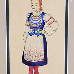 Collection of 12 Watercolor Occupational Portraits of Ukrainian Woman, circa 1920