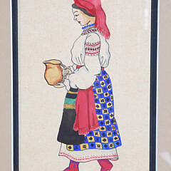 Collection of 12 Watercolor Occupational Portraits of Ukrainian Woman, circa 1920
