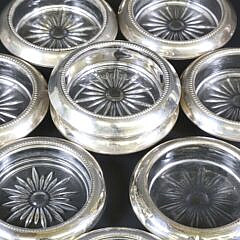 Set of Twelve Glass Coasters with Sterling Silver Collars