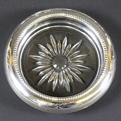 Set of Twelve Glass Coasters with Sterling Silver Collars