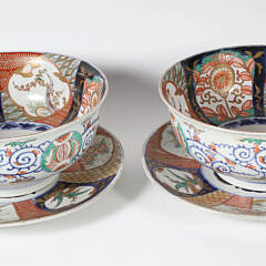 Pair of Japanese Imari Bowls and Under Plates