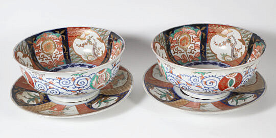 Pair of Japanese Imari Bowls and Under Plates