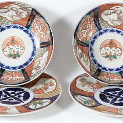 Pair of Antique Japanese Imari Bowls and Matching Underplates