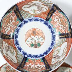 Pair of Antique Japanese Imari Bowls and Matching Underplates