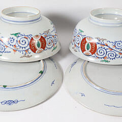 Pair of Antique Japanese Imari Bowls and Matching Underplates