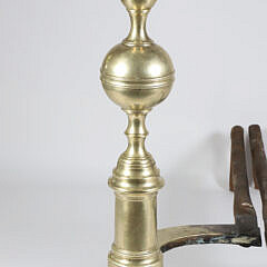 Scarce Signed N. Johnson – Boston Brass Ball and Finial Top Andirons, 19th Century